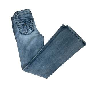 L.E.I. Sophia Hipster Flare Jeans Size 1 Juniors Y2K Blue Denim